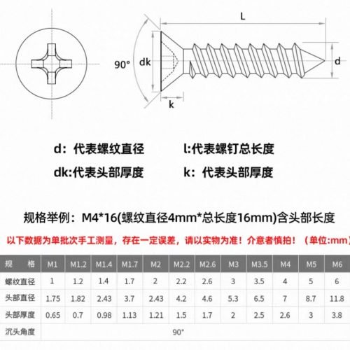 Carbon Steel Cross Countersunk Self Tapping Screws