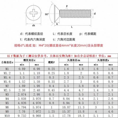 Carbon steel cross countersunk bolt