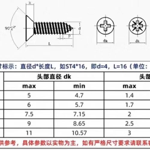 Carbon steel countersunk self-tapping screw(Phillips/Slotted/Torx/Hex Socket)